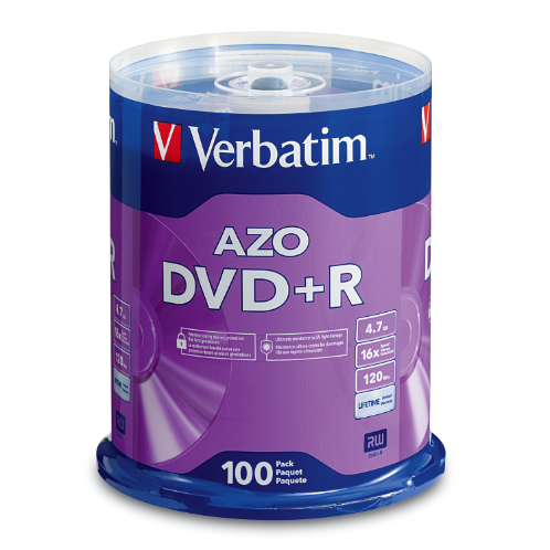 AZO DVD+R 4.7GB 16X with Branded Surface - 100pk Spindle