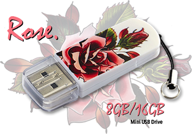 16GB Mini USB Flash Drive, Tattoo Series - Rose