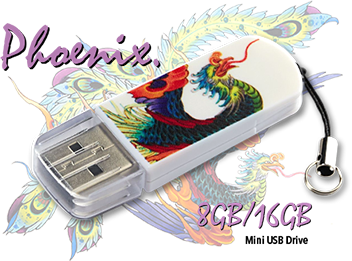 16GB Mini USB Flash Drive, Tattoo Series - Phoenix