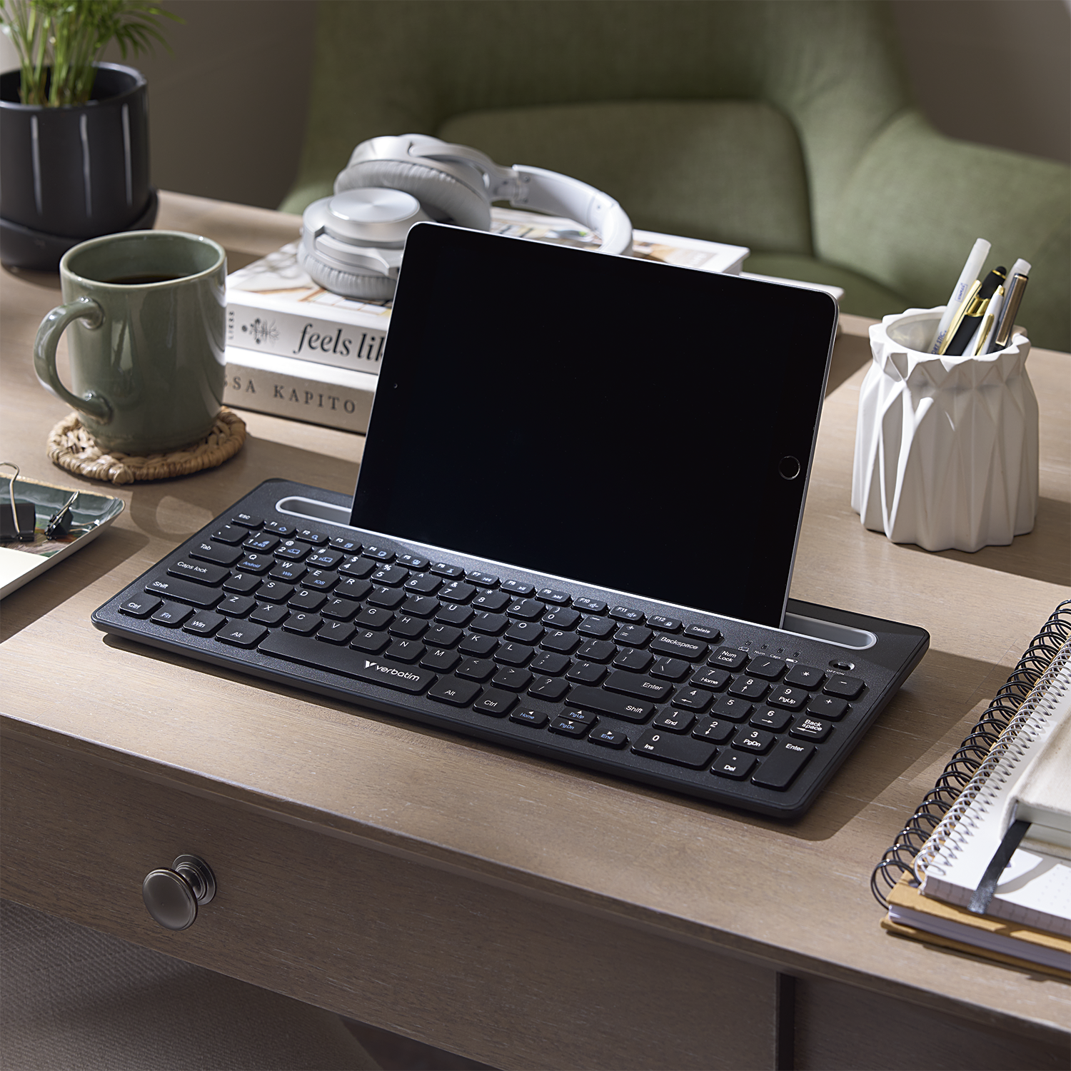 Slimline Full Size Multi Device Keyboard Lifestyle 2