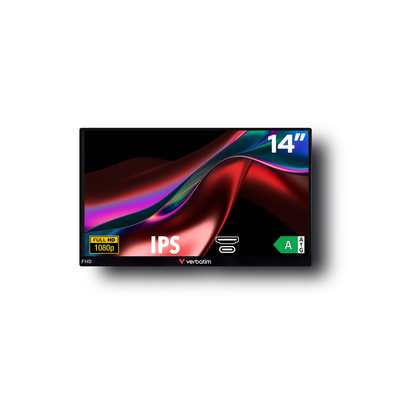 Verbatim 14-inch portable IPS monitor with Full HD 1080p resolution, HDMI input, energy-efficient display, ideal for laptops and mobile workstations